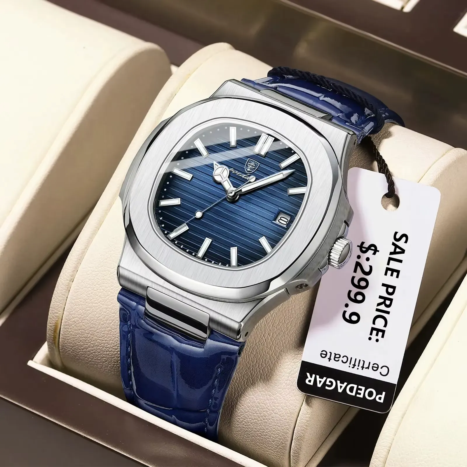 Montre Poedagar – Bracelet Cuir Bleu, une Signature