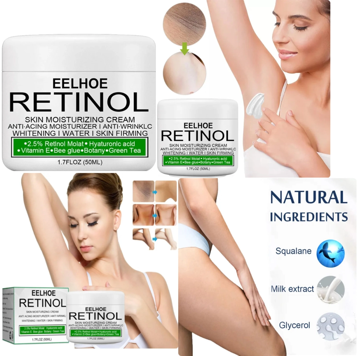 EELHOE Retinol Cream, Face and Body Whitening Cream 