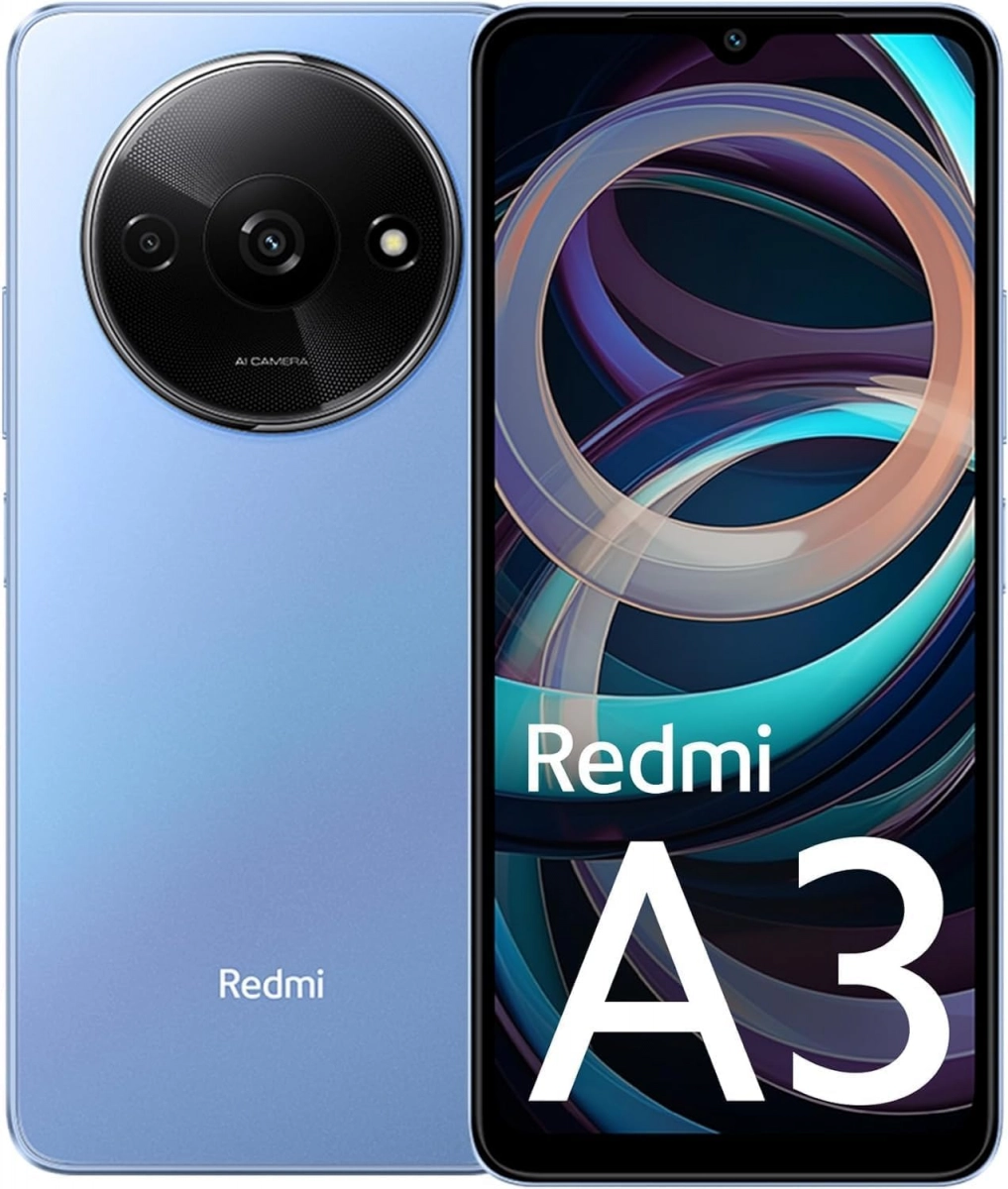موبايل ريدمي A3 شبكة الجيل الرابع 4G، شريحتين اتصال وكاميرا مزدوجة، ذاكرة رام 3 جيجابايت، تخزين 64 جيجابايت، شاشة HD عالية الدقة 90 هرتز 6.71 بوصة، بطارية 5000 مللي أمبير في الساعة، أزرق