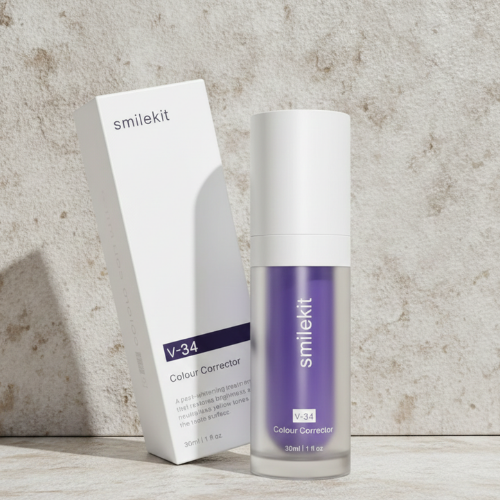 مصحح لون الأسنان Hismile v34 ، إخفاء بقع الأسنان، معزز تبييض الأسنان معجون أسنان بنفسجي، تقنية تصحيح اللون، V34، مصحح لون الأسنان