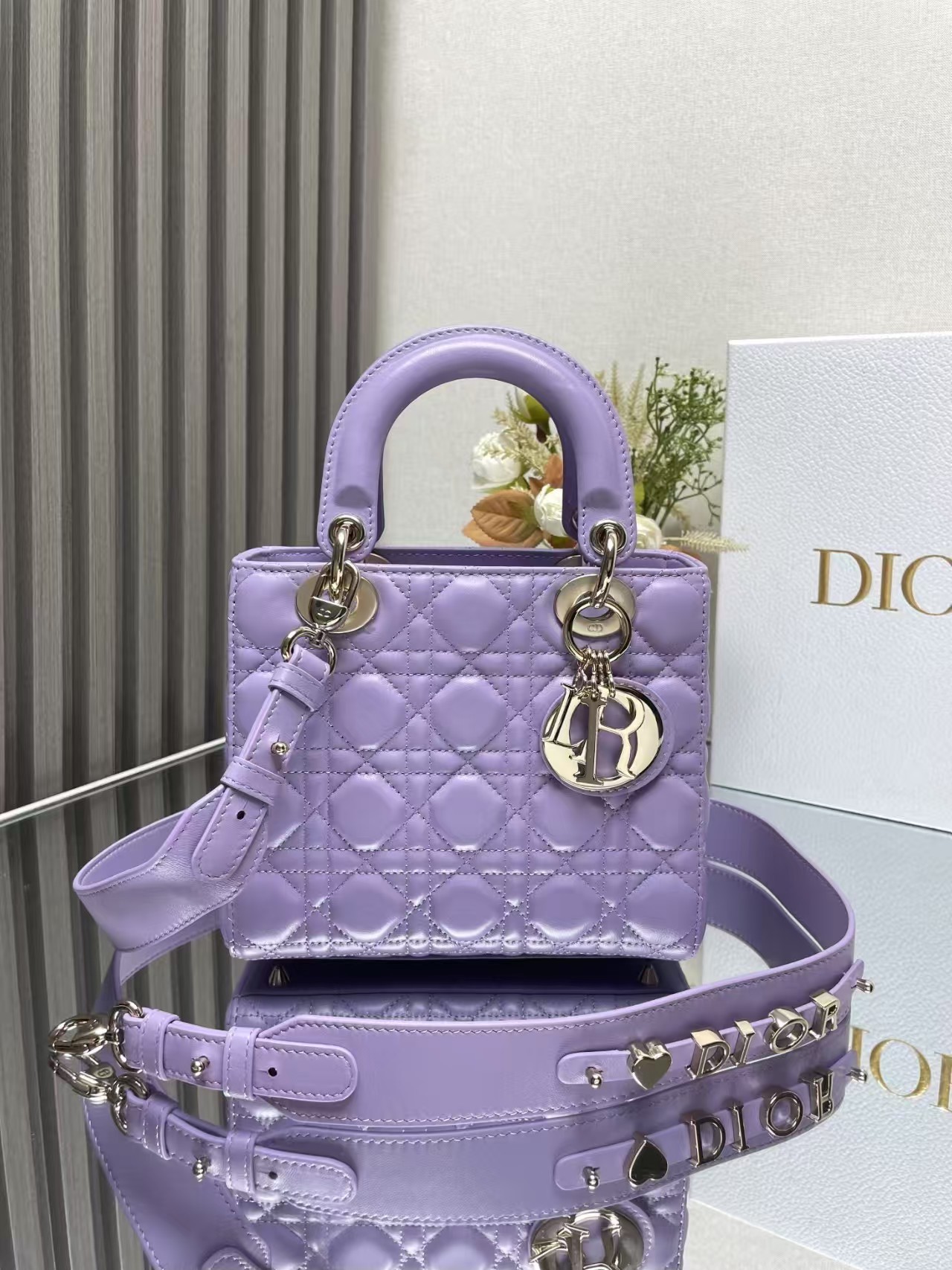 Dior lady Purple sheepskin handbag