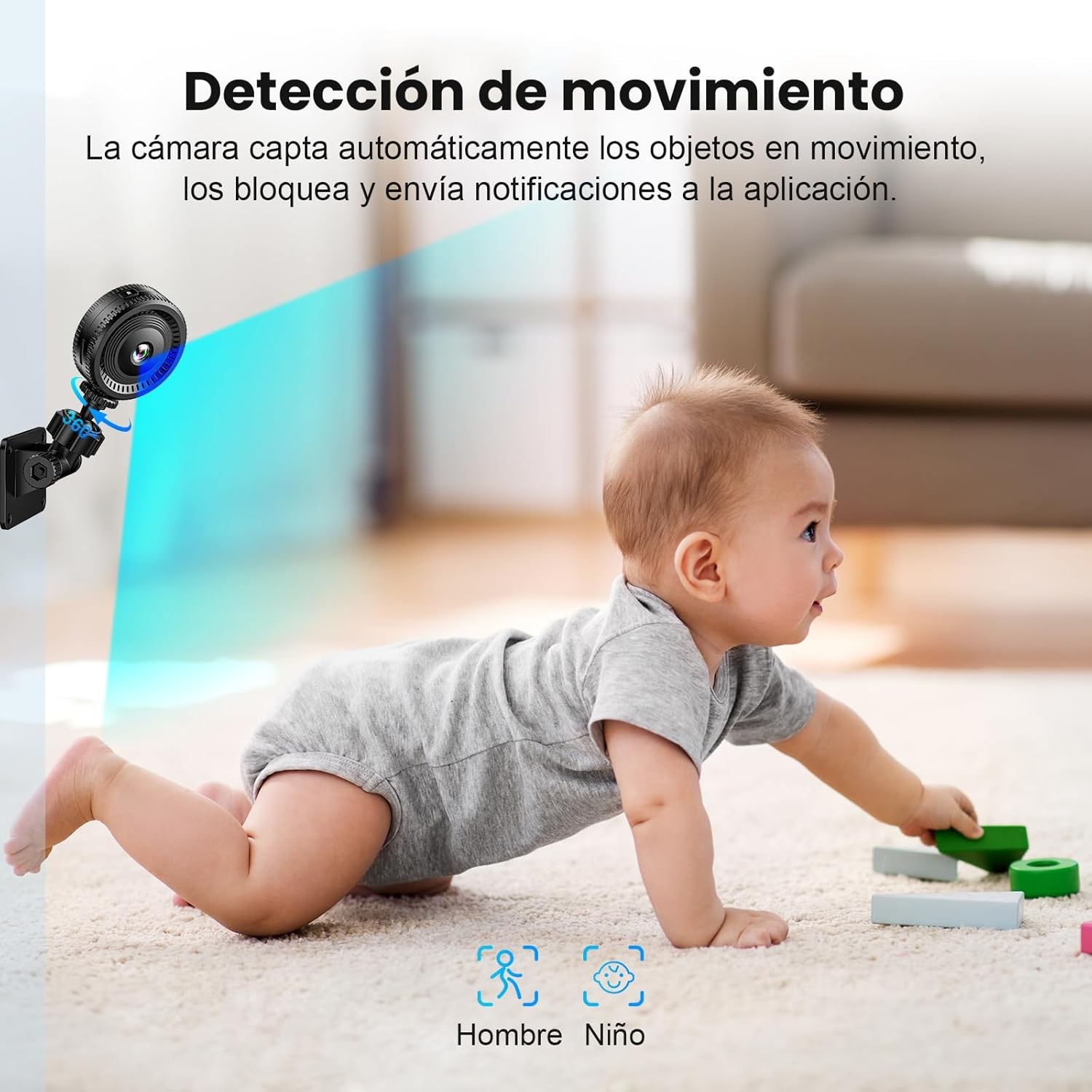 Mini Cámara, HD 1080 Mini Cámara de Seguridad, Pequeña Cámara WiFi Inalámbrica de 140°, con Visión Nocturna Detección de Movimiento Grabación Interior