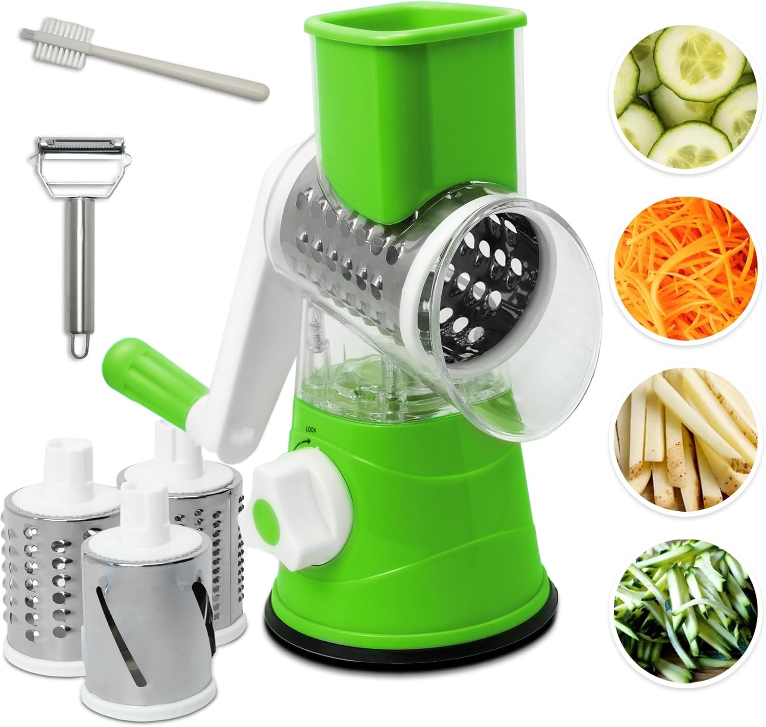 Tabletop Drum Grater | أداة تقطيع الخضر الدوارة واليدوية 3 في 1
