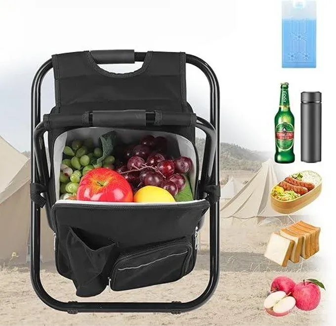 مقعد تخييم قابل للطي مع مبرد مدمج بسعة 15 لتر