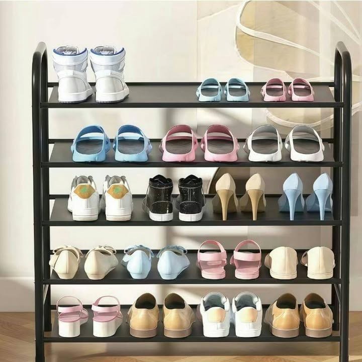 رف أحذية معدني من 5 طبقات بتصميم مفتوح ومتين