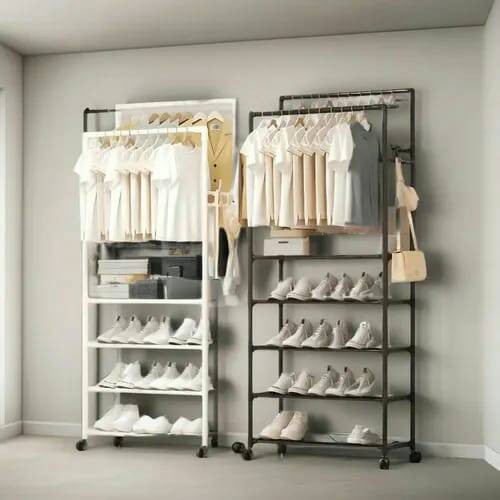 منظم ملابس وأحذية متعدد المستويات بعجلات وتصميم عصري
