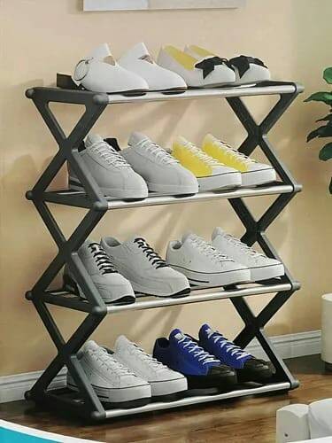 منظم أحذية من 4 طبقات بتصميم قابل للطي والتركيب السريع