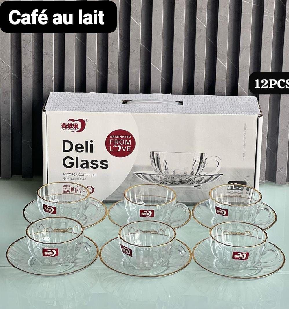 طقم فناجين قهوة وشاي زجاجي أنيق "Deli Glass"(كاس-كيسان)