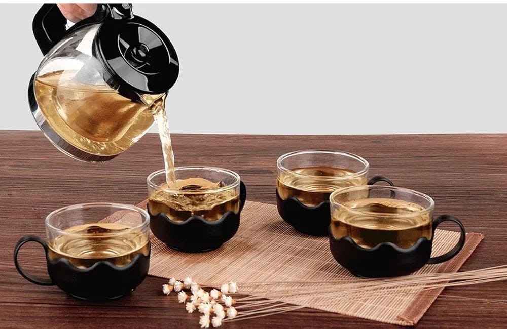 براد د الزاج و الكيسان ديالو-Glass Tea Set with Pot and Filters