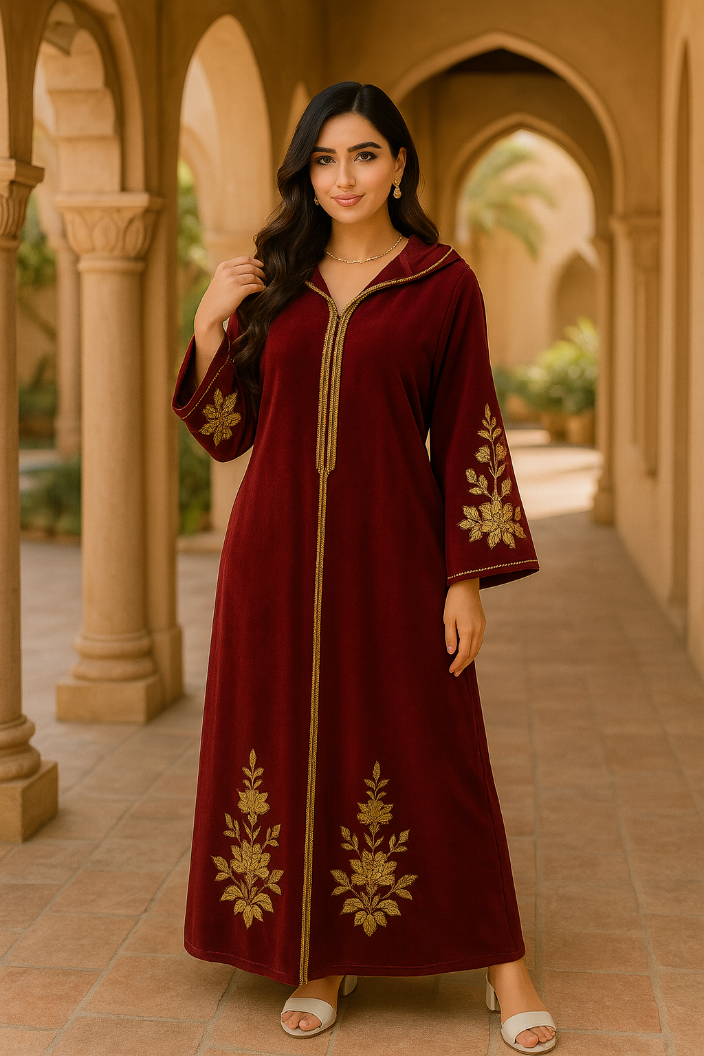 Djellaba Femme en Velours Brode – Artisanat Marocain