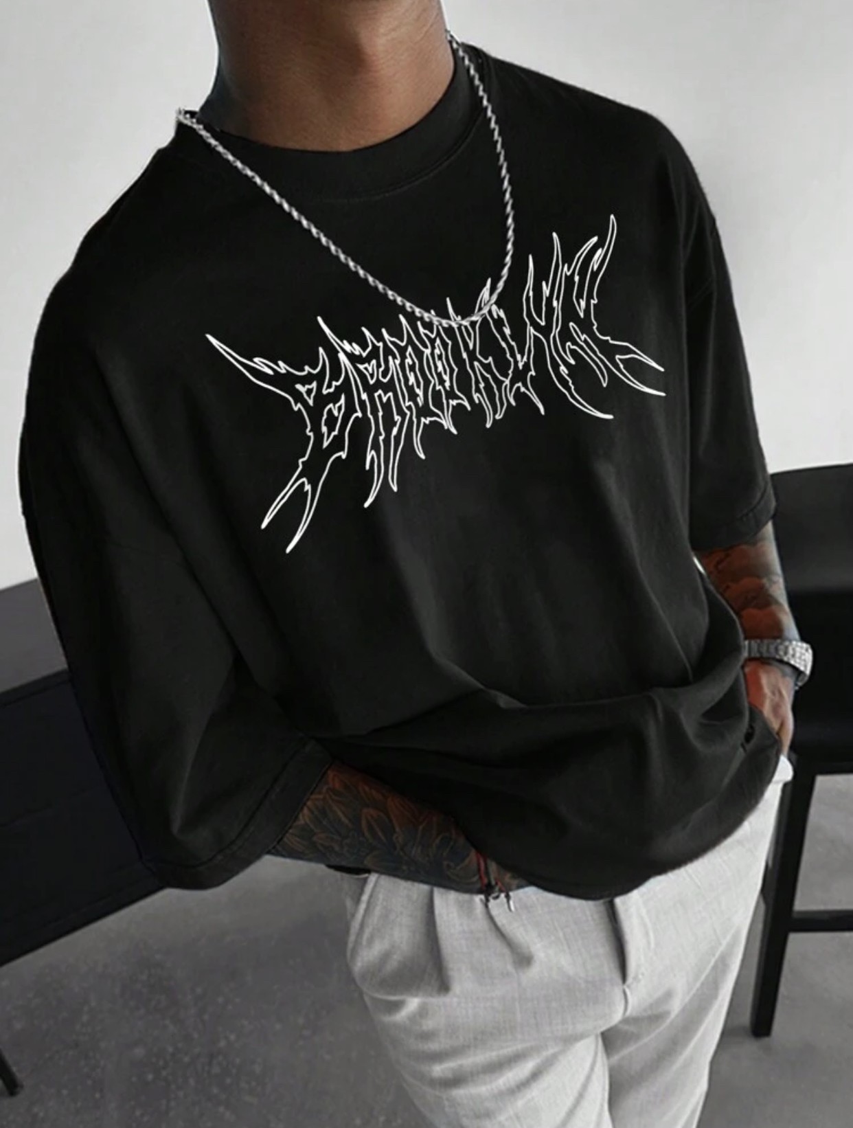 EMRG Men Letter Printed Casual Round Neck Short Sleeve T-Shirt, Street Wear, For Rapper, For Going Out