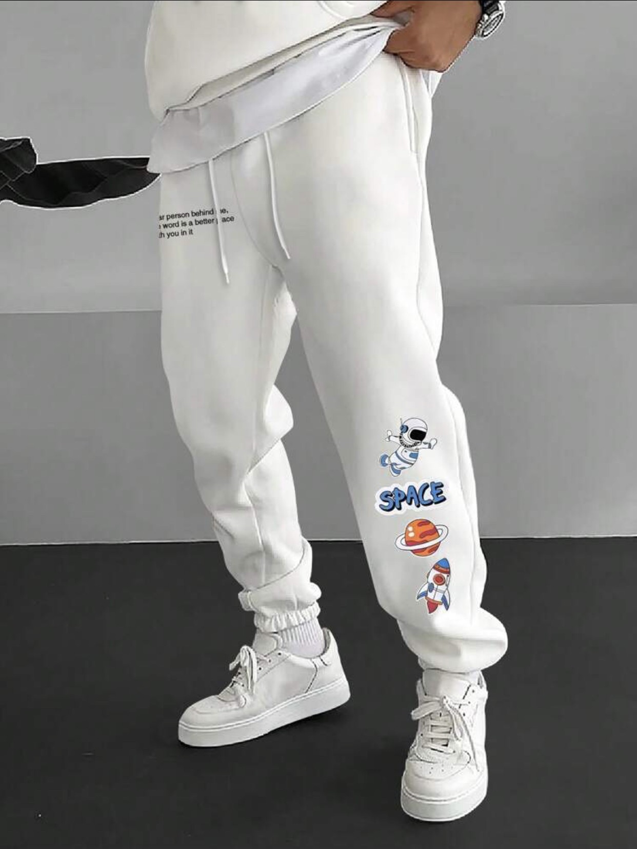 Hypemode Men's Loose Fit Cartoon & Slogan Printed Sweatpants With Drawstring Waist