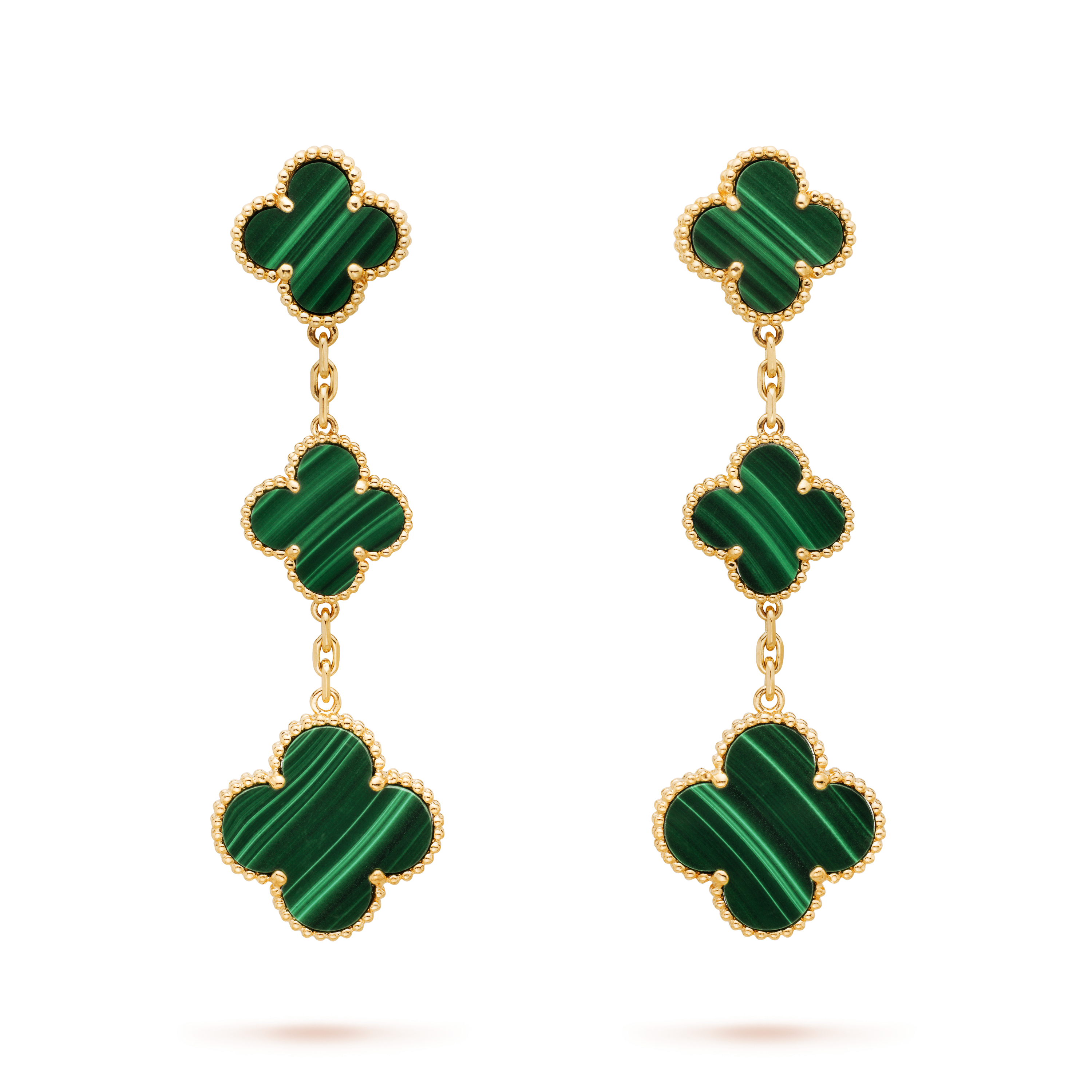 BOUCLE VAN CLEEF VINTAGE ALHAMBRA 3 MOTIFS VERT MALACHITE