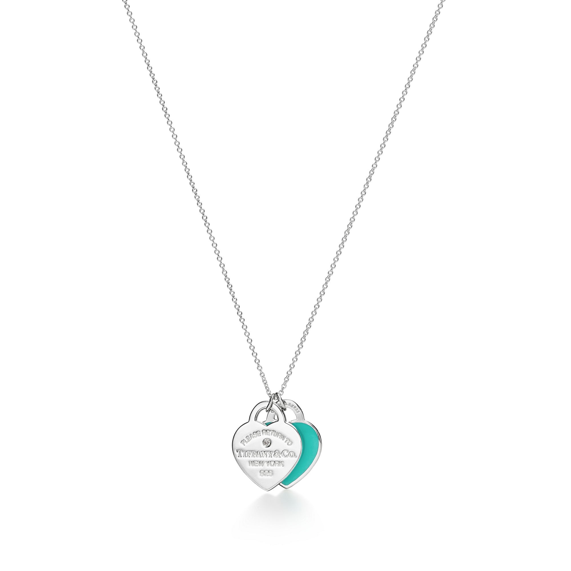 COLLIER RETURN TO TIFFANY ™ PENDENTIF DOUBLE PLAQUE COEUR BLEU WHITE GOLD