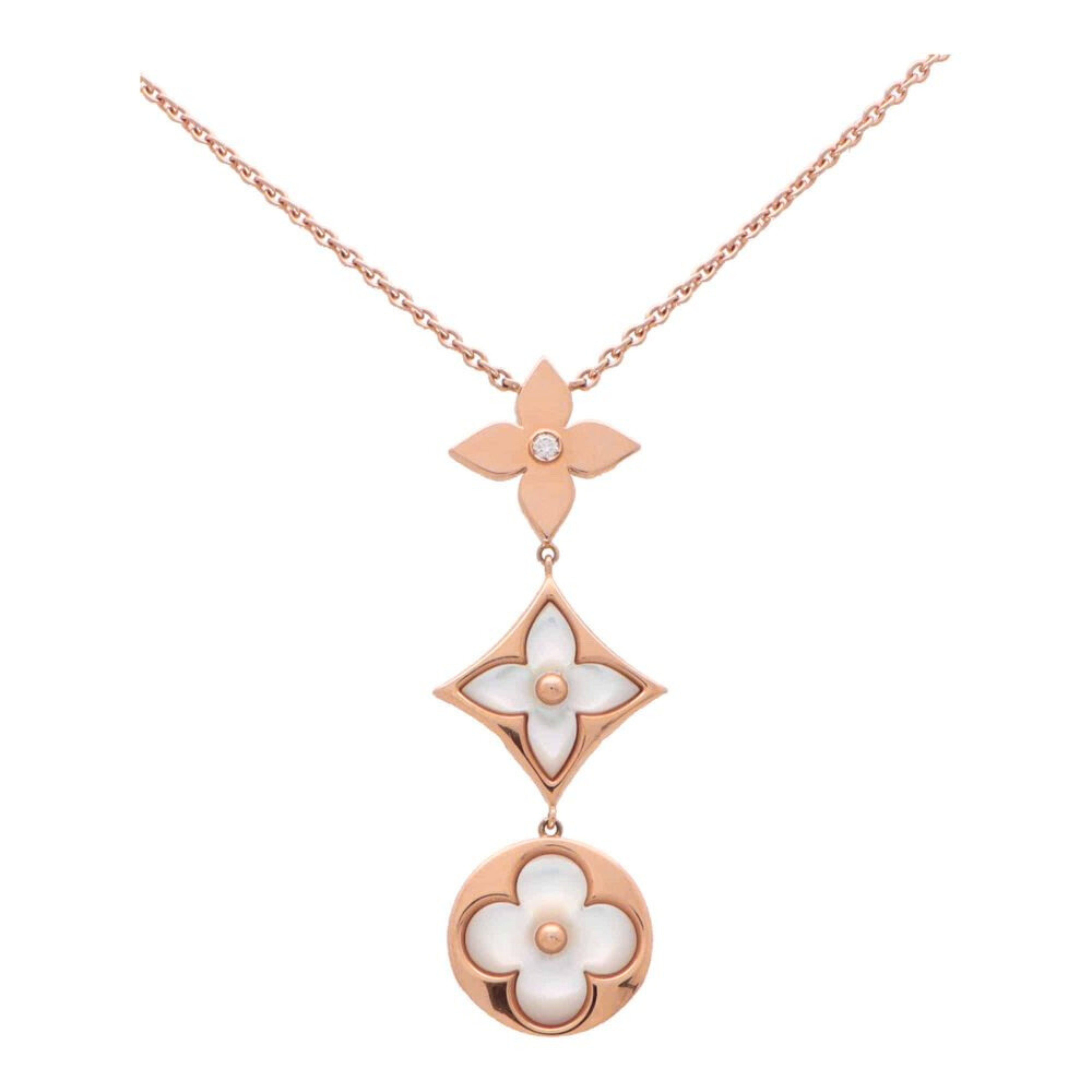 COLLIER LOUIS VUITTON BLOOM LARIAT NACRE BLANC ROSE GOLD