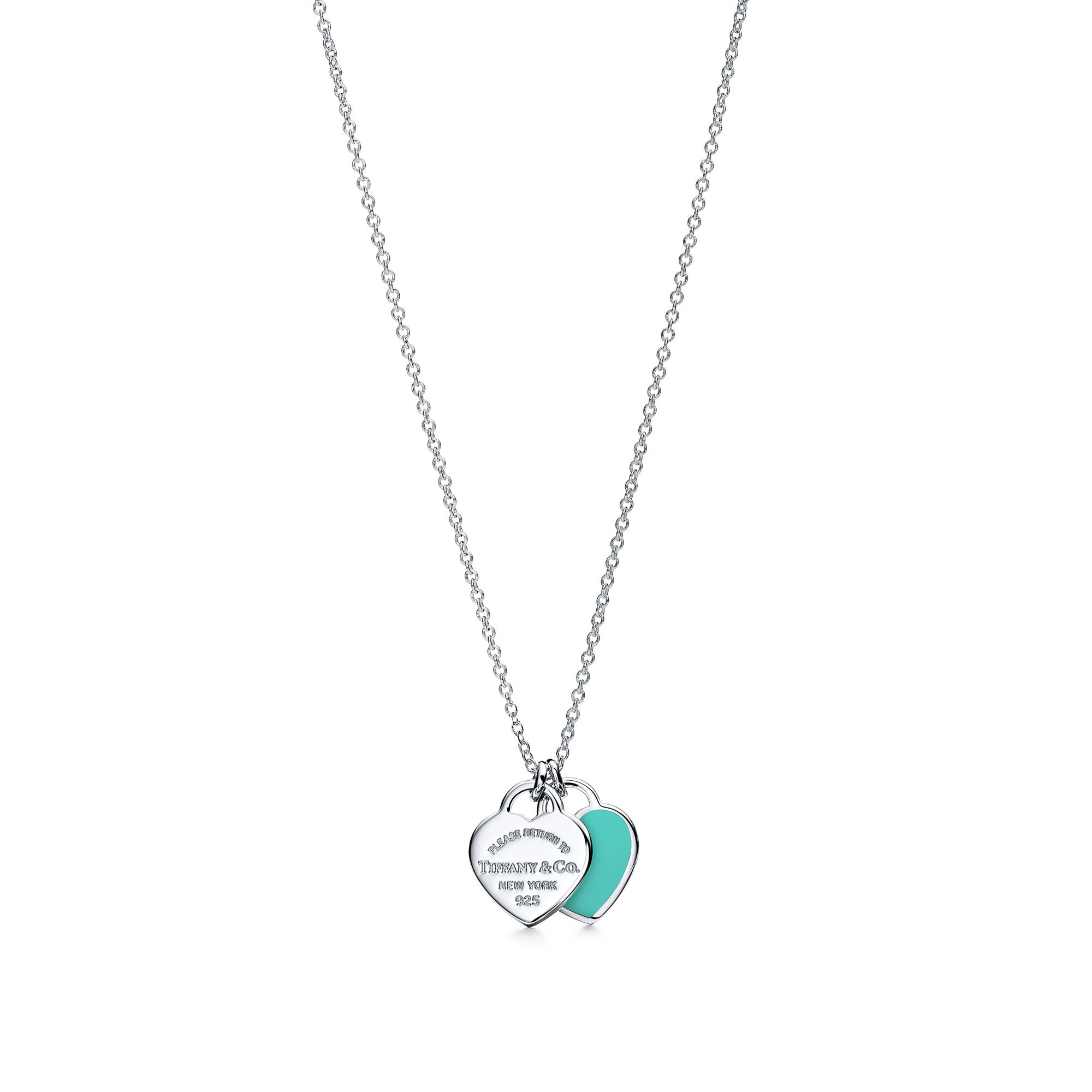 COLLIERS TIFFANY & CO RETURN TO TIFFANY BLUE DUBLE HEART WHITE GOLD