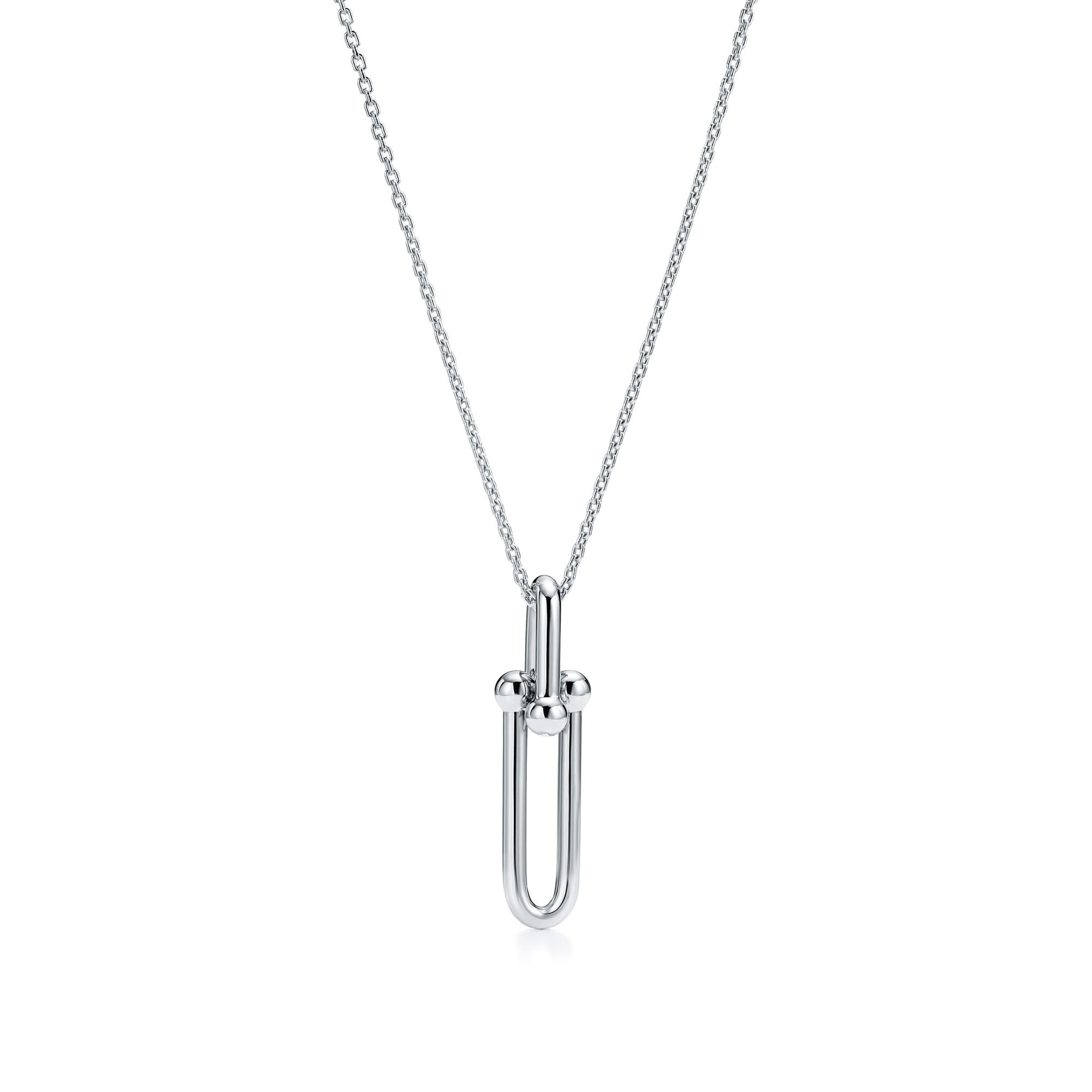 COLLIER TIFFANY & CO HARDWEAR PENDETIF A MAILLONS ALLONGES WHITE GOLD