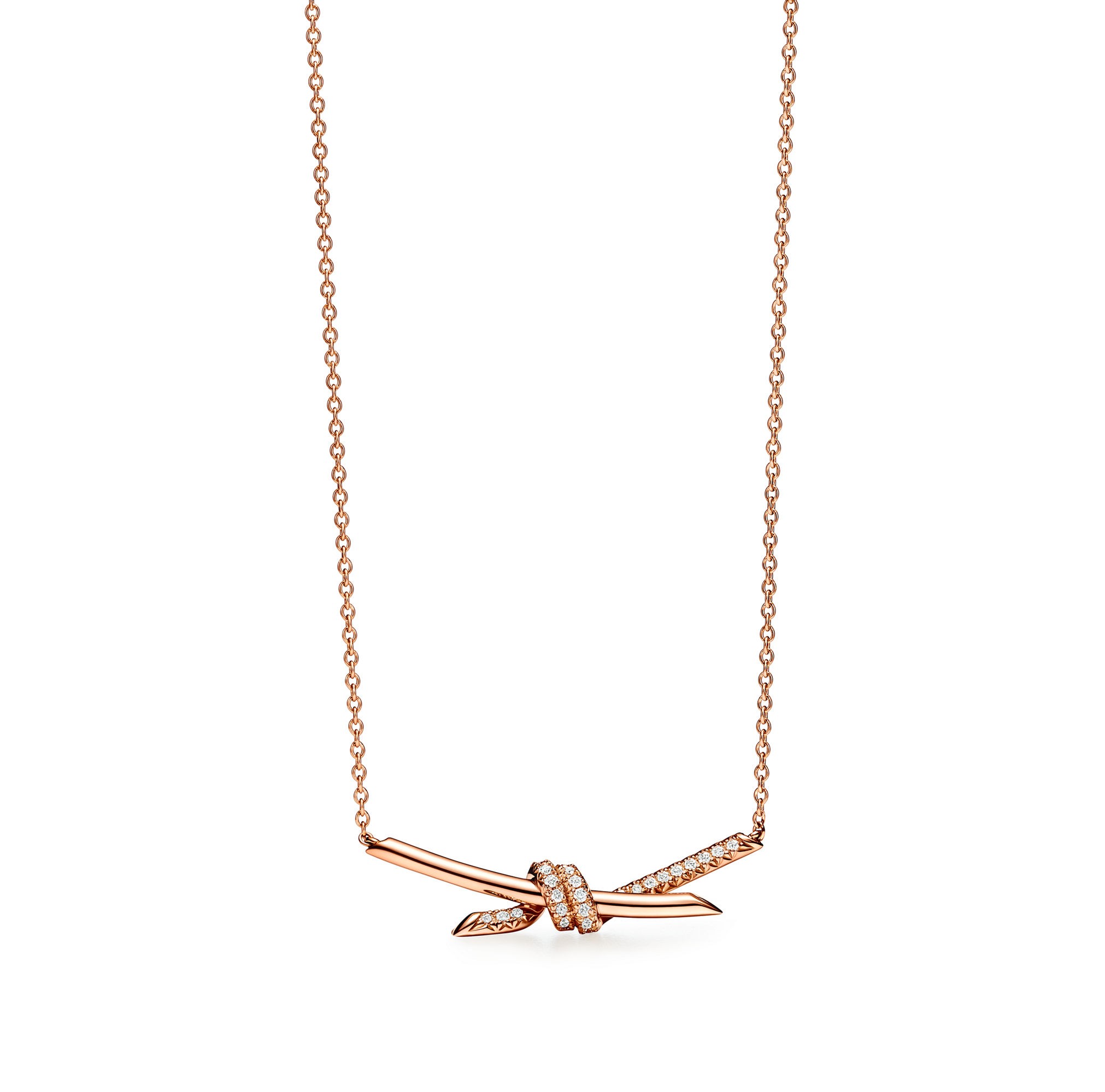 COLLIER TIFFANY & CO KNOT PENDENTIF SEMI DIAMONDS ROSE GOLD