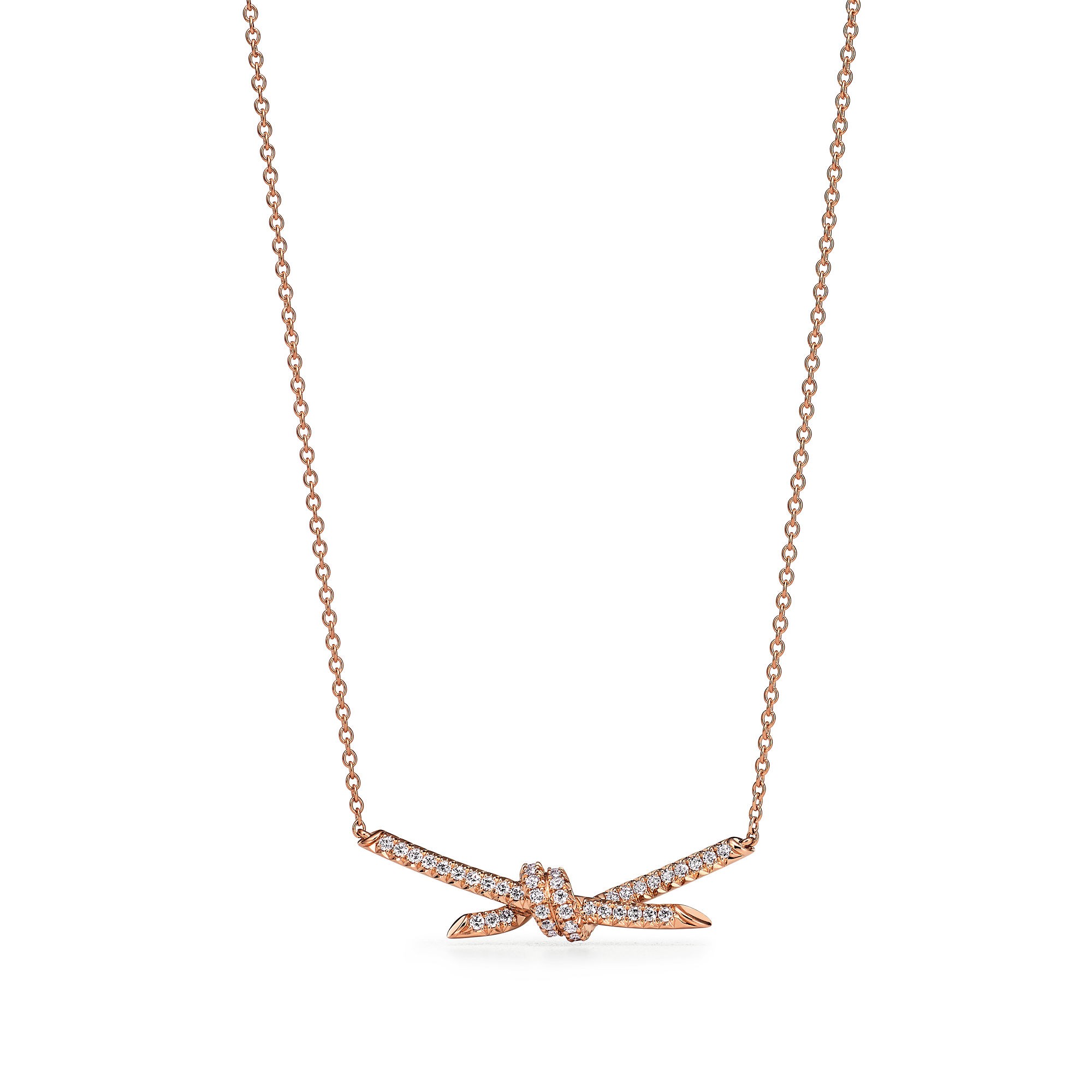 COLLIER TIFFANY & CO KNOT PENDENTIF DIAMONDS ROSE GOLD