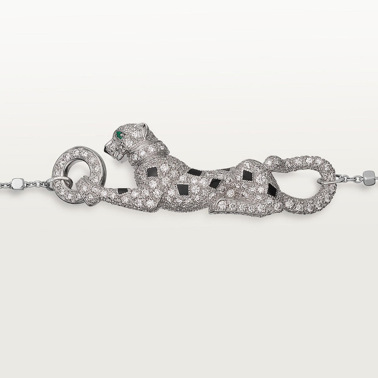 GOURMETTE CARTIER PANTHERE SUR CHAINE PAVE WHITE GOLD
