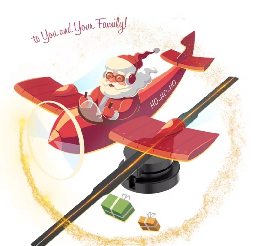 Ventilateur d'hologramme 3D, écran publicitaire de projecteur d'hologramme 3D de 32CM avec 1.2 pouces d'épaisseur, 700 vidéothèque et 224 LED