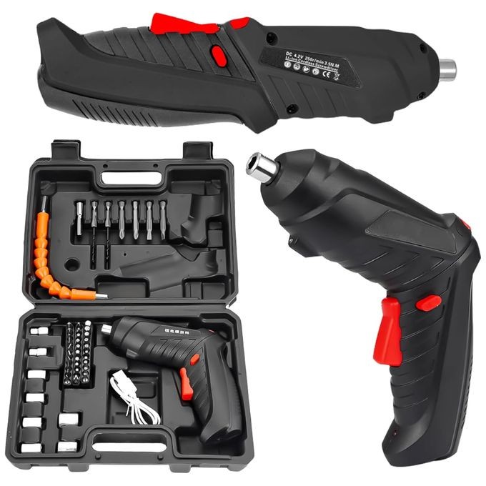 🔧 مفك براغي كهربائي لاسلكي مع 47 ملحقًا