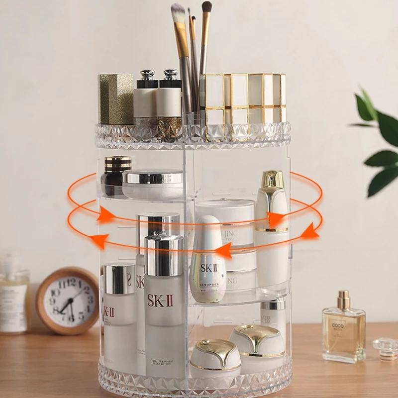 💄 منظم مكياج شفاف دوّار 360°