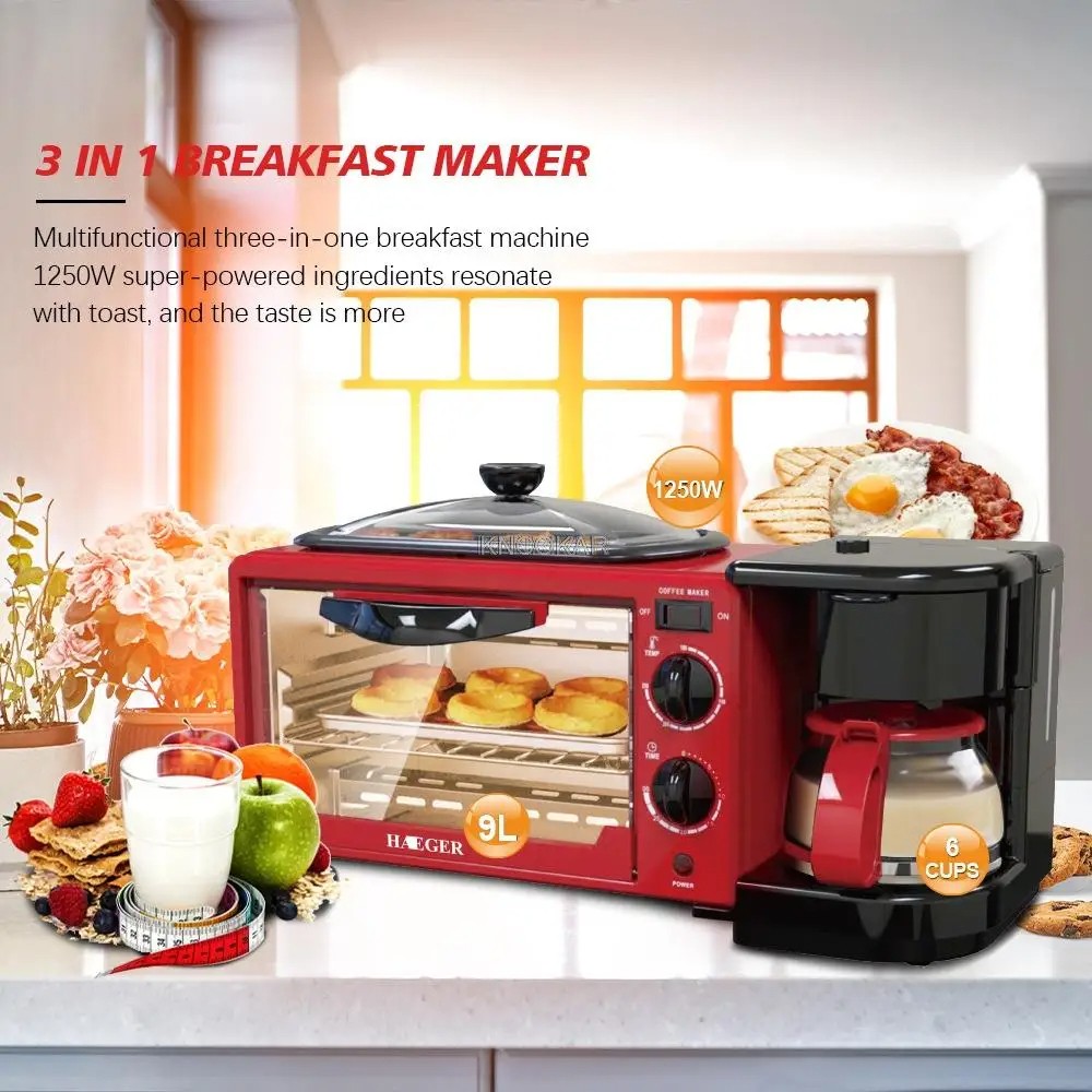 🍞☕🍳 ماكينة صنع الإفطار المتعددة الوظائف 3 في 1 – قهوتك وفطورك جاهز في دقائق! 🍳☕🍞
