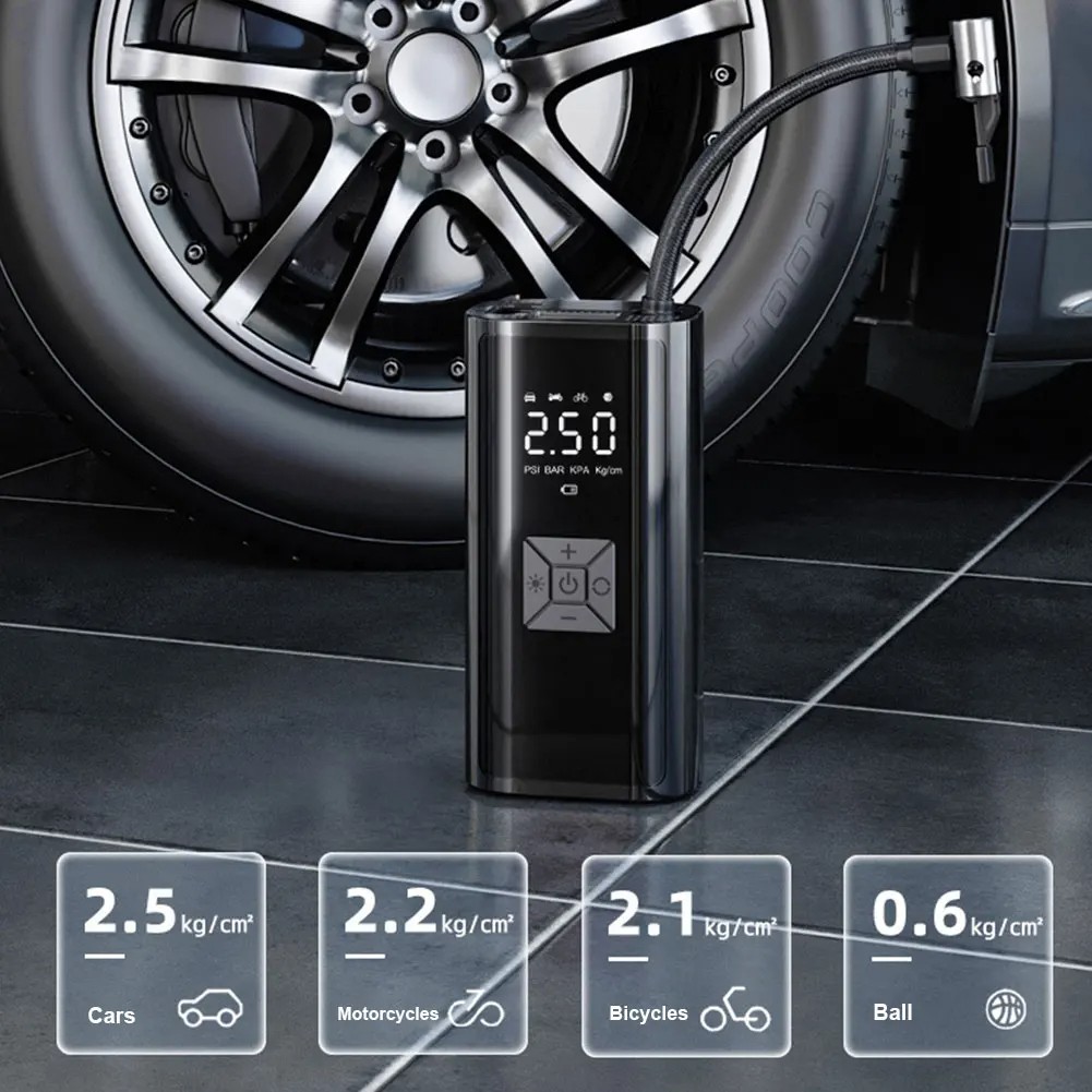 🚗💨 مضخة هواء محمولة رقمية بشاشة LED – قوة وسهولة في أي وقت ومكان!