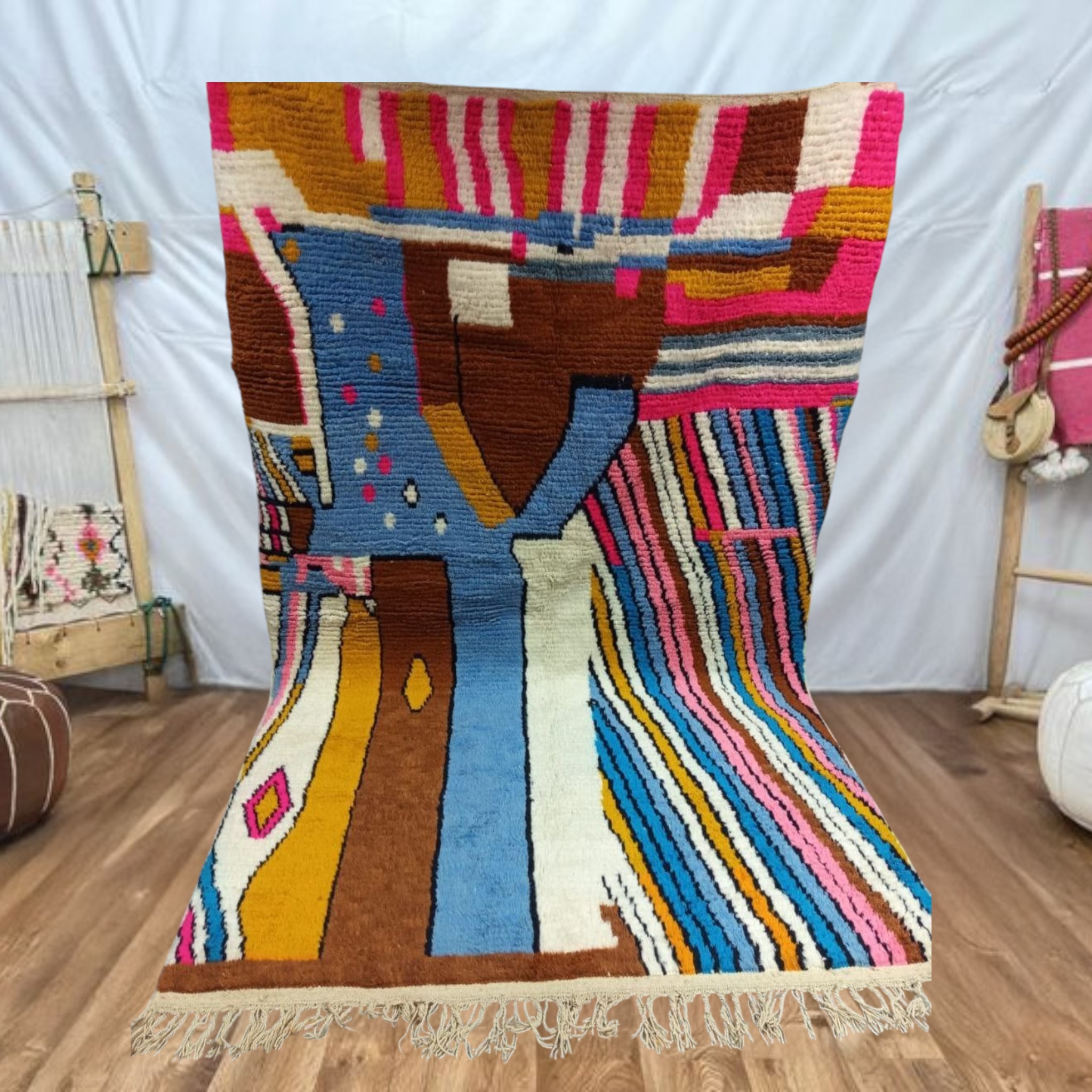Handmade Abstract Moroccan Rug – Custom Boho Wool Berber Carpet | Colorful Living Room Art | Unique Woven Area Rug from BerberLoom
