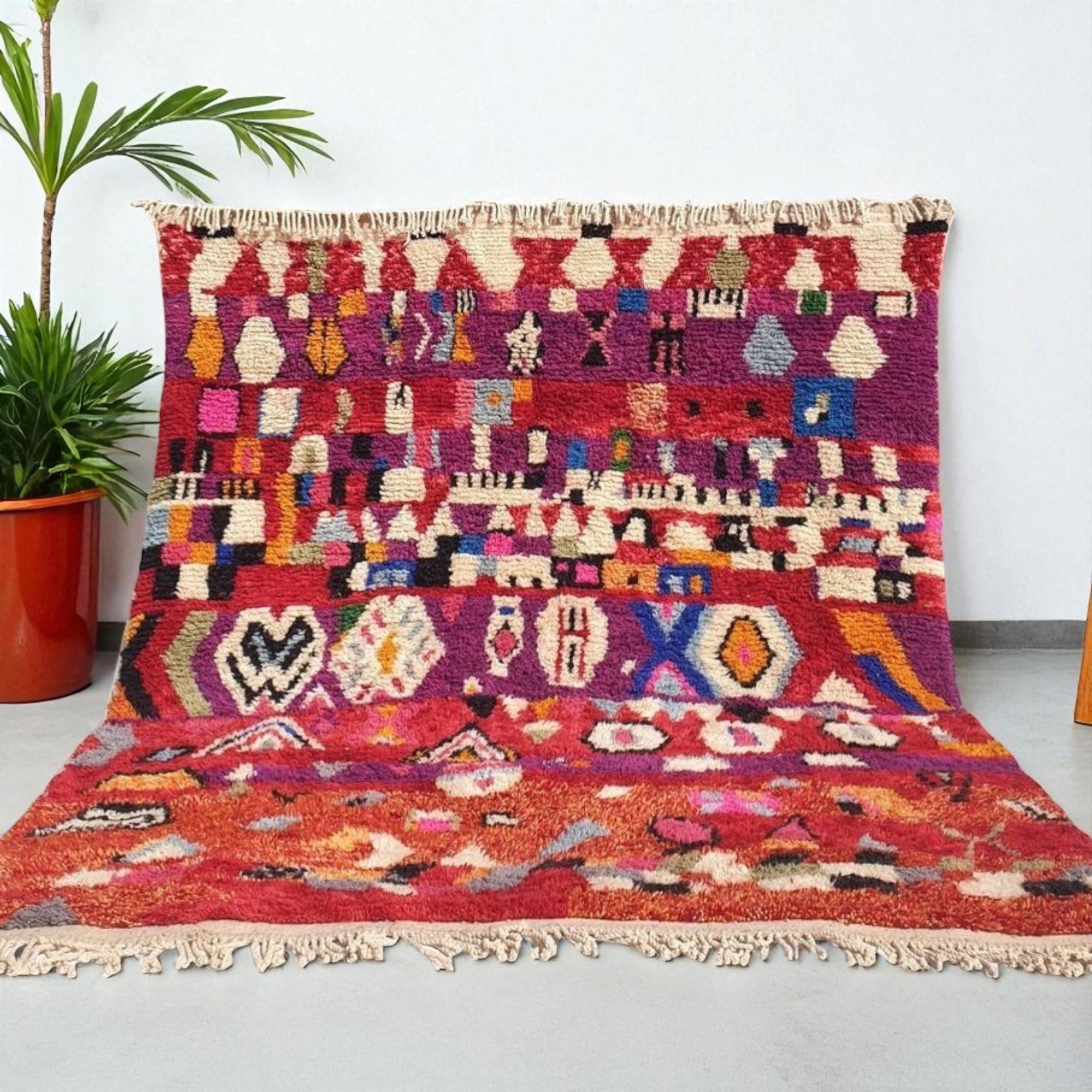 Amazing Multicolored Moroccan Rug – Custom Boujaad Wool Rug | Handmade Berber Beni Ourain Carpet | Traditional Moroccan Art