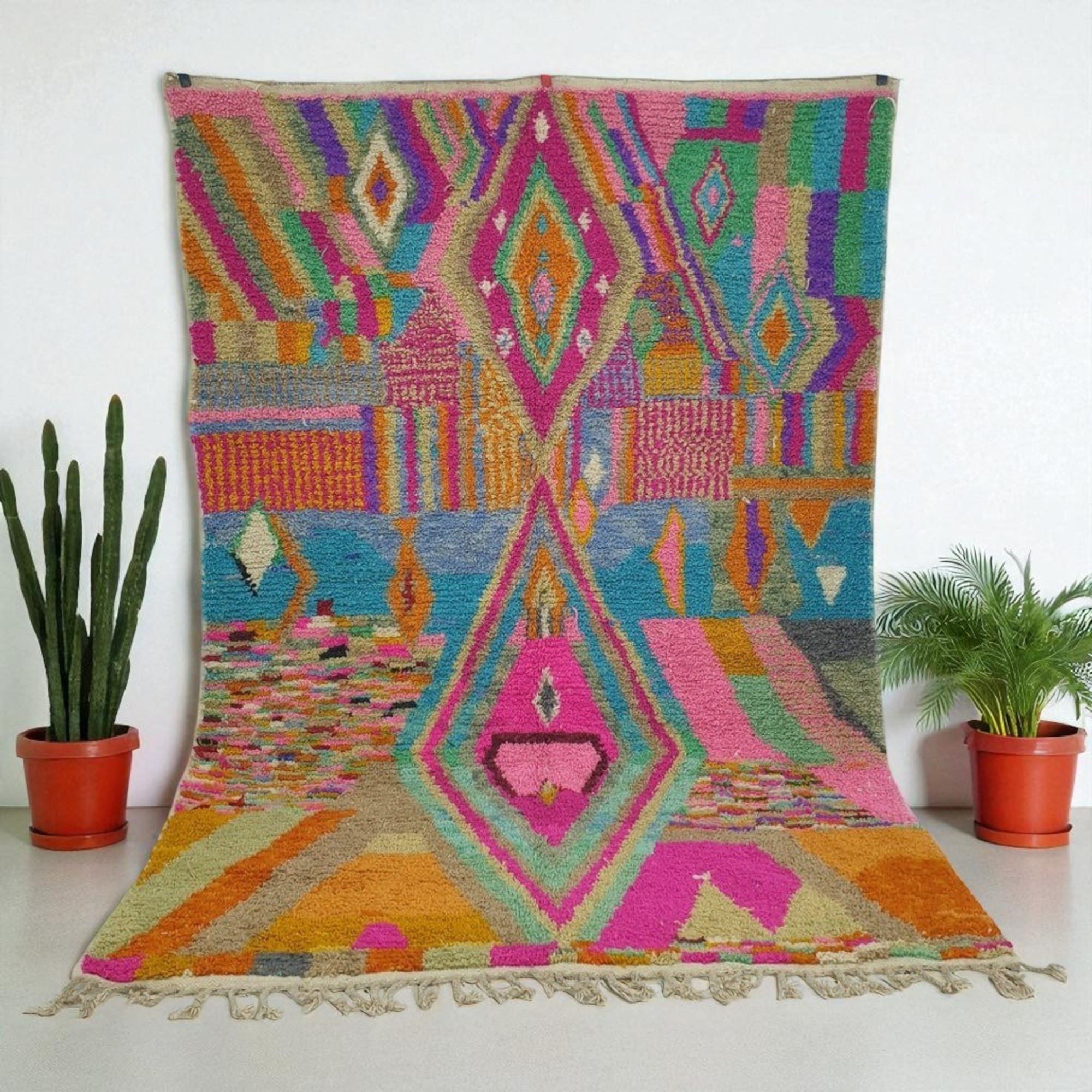 Amazing Multicolored Rug – Custom Fabulous Boujaad Rug | Beni Ourain Wool Rug | Handmade Moroccan Berber Carpet | Traditional Moroccan Decor