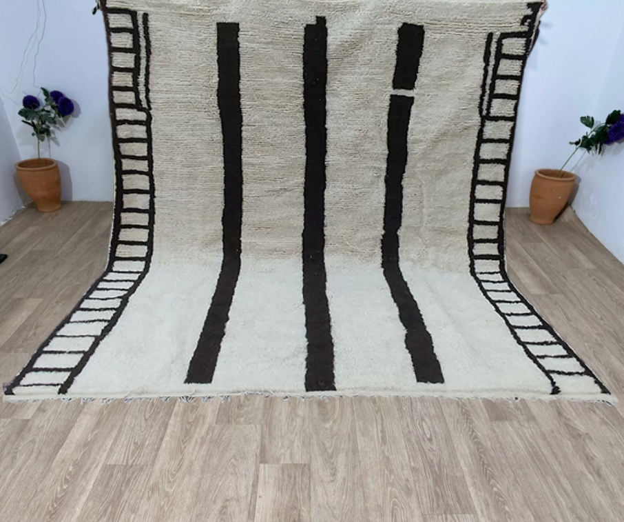 Custom Moroccan rugsMOROCCAN RUG, Striped Beni Ourain Rug, Authentic Berber Carpet, White & Black Wool Rug, Handmade Floor Rug, Traditional Mroccan Weaving.