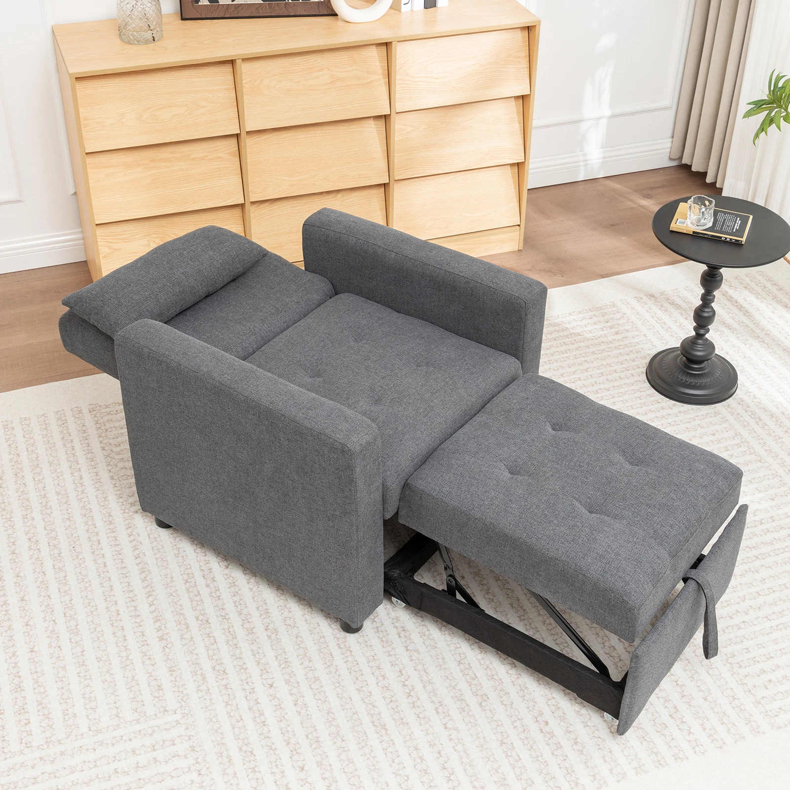 Pull Out Sofa Bed Convertible Sleeper Couch Single Accent Armchair with Pillows