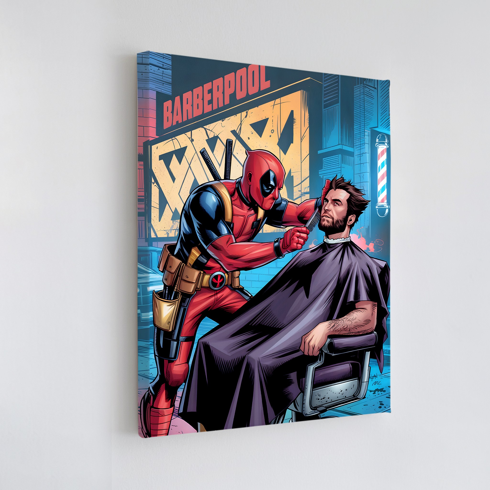 Deadpool & Wolverine Barber Shop Wall Art Canvas