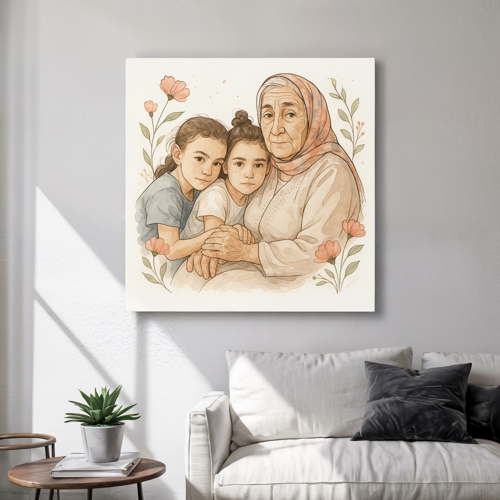 Portrait personnalisé sur toile à l’aquarelle botanique à partir de votre photo