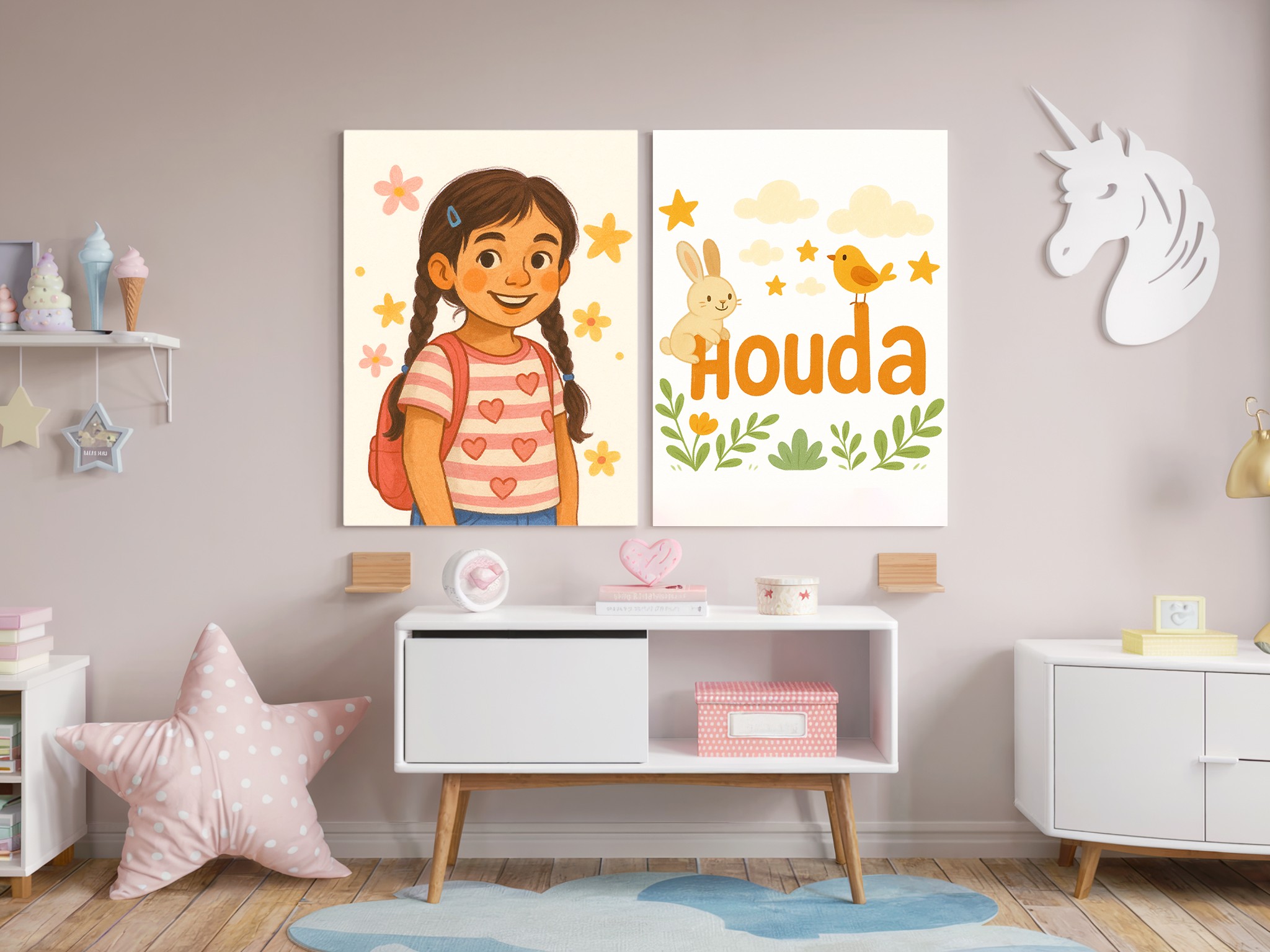Portrait sur toile style livre d’histoires personnalisé avec photo et prénom