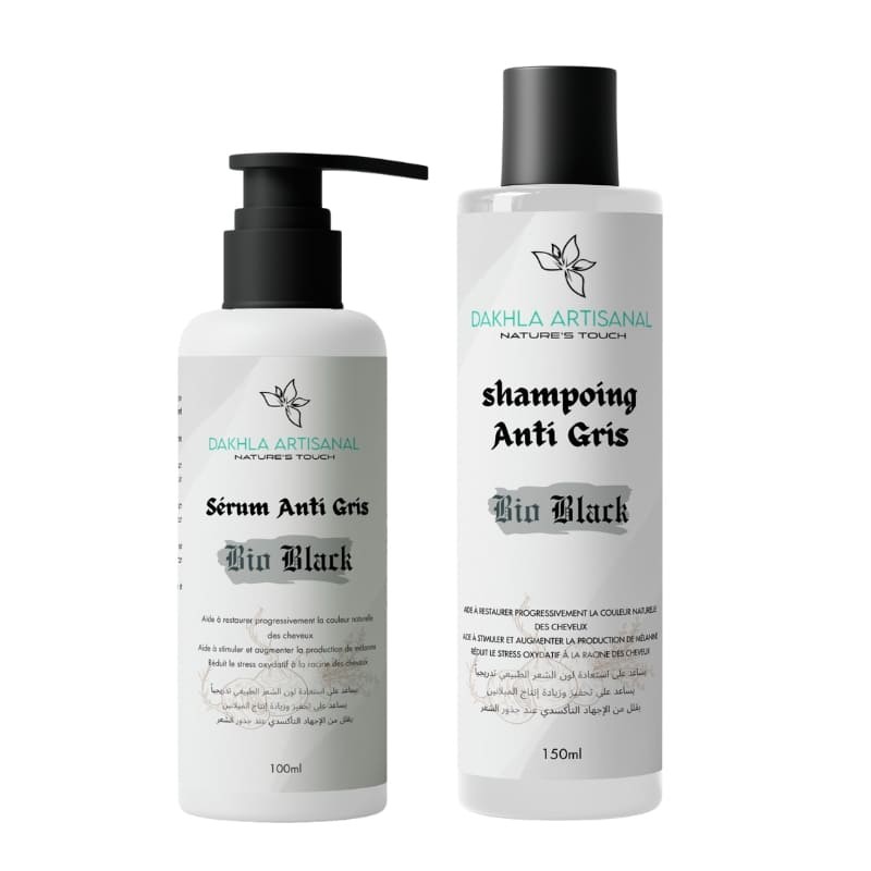 PACK Bio-Black ( anti-gris ) Sérum 100 ML + shampoing 150 ML /  باك العناية المتكاملة للشعر الرمادي