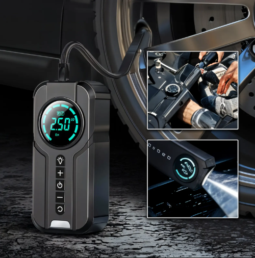 🚗 منفاخ الهواء الذكي المحمول للسيارة | ضغط 150 PSI – بطارية 6000mAh قابلة للشحن – تصميم لاسلكي مع إضاءة LED