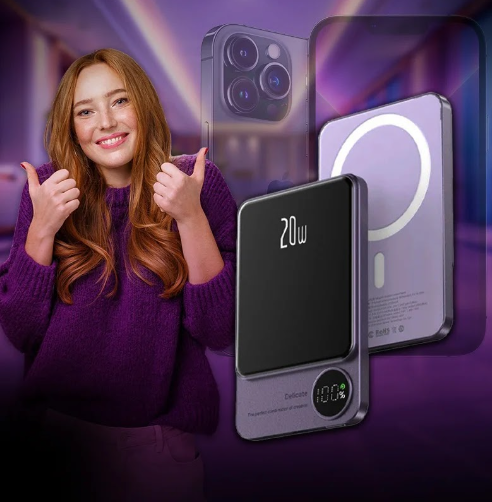 Power Bank مغناطيسي 10000mAh  - كيبقى صغير، خفيف، كيلصق مباشرة فالتلفون بلا كابلات، وكيشحن بسرعة كبيرة سواء آيفون ولا سامسونغ!