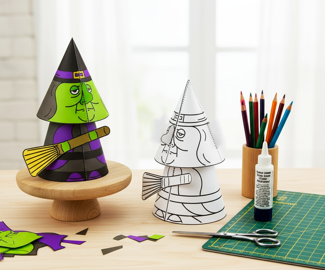 3D Witch Paper Craft – Printable Halloween Activity