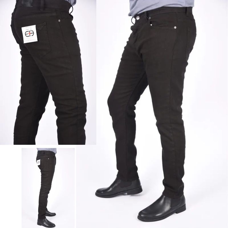 Pantalon en Toile Piqué Armani Coupe droite – Noir