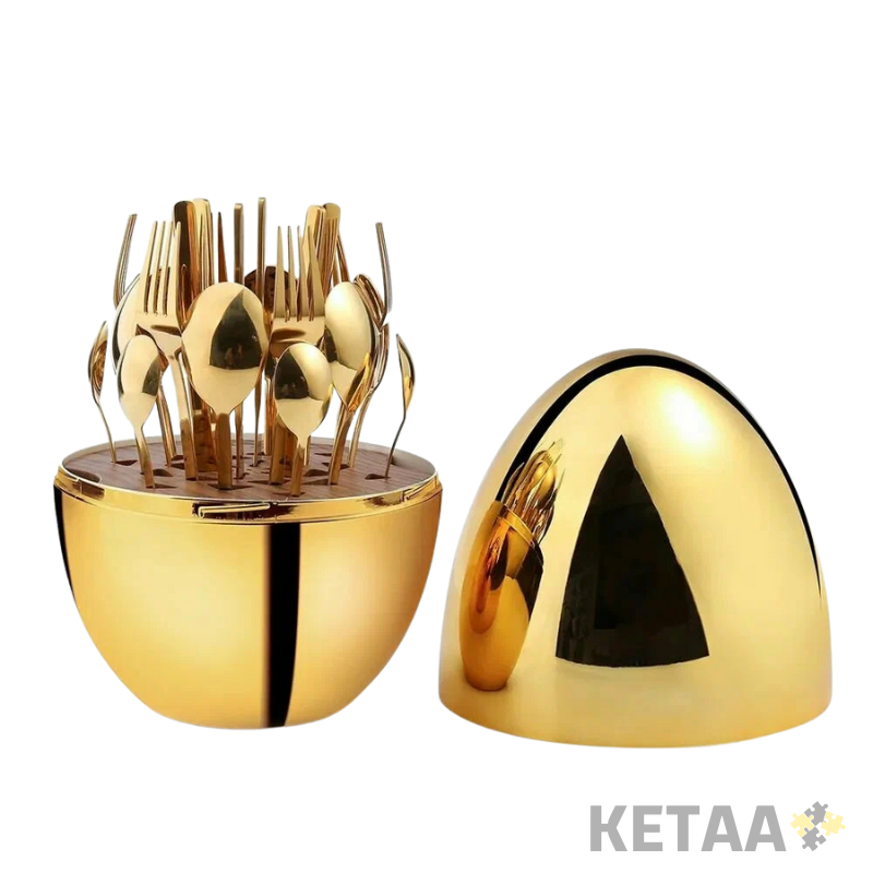 Ensemble de vaisselle occidentale 24 pièces 24 pièces Ensemble de couverts en acier inoxydable en forme d'œuf doré et argenté Ensemble de couverts de qualité supérieure pour la salle à manger