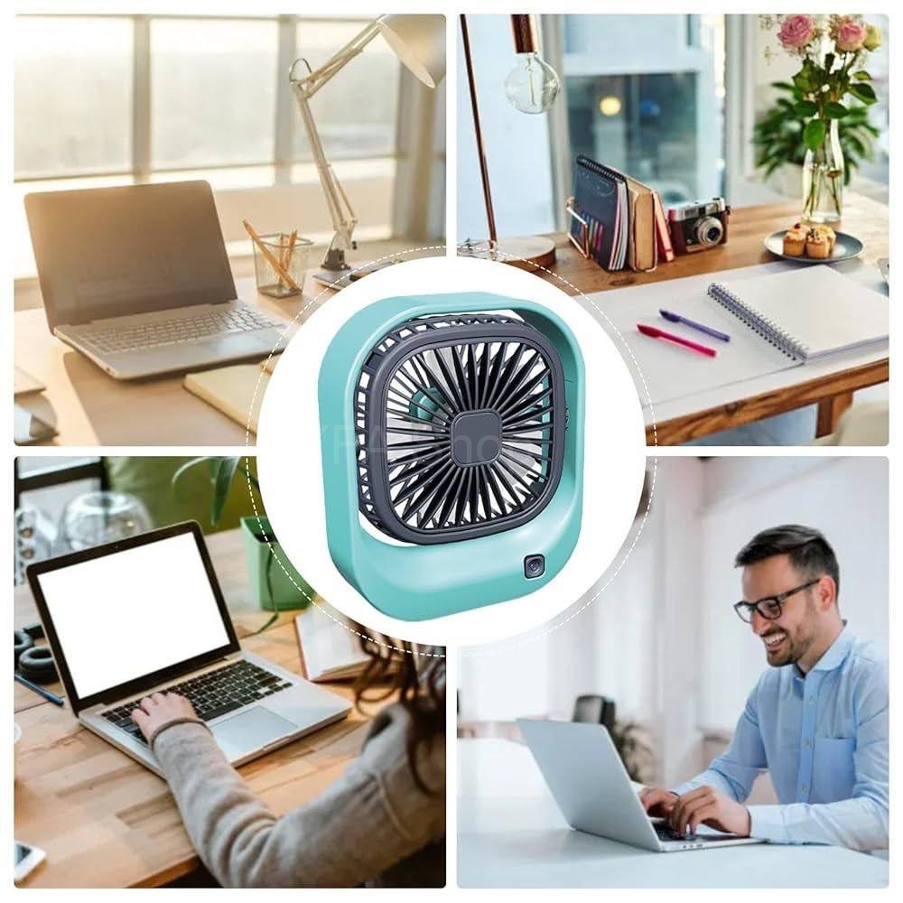 مروحة مكتب صغيرة محمولة – تبريد فعّال، 3 سرعات، شحن USB، دوران 45° – مثالية للعمل، الدراسة، والسفر!
