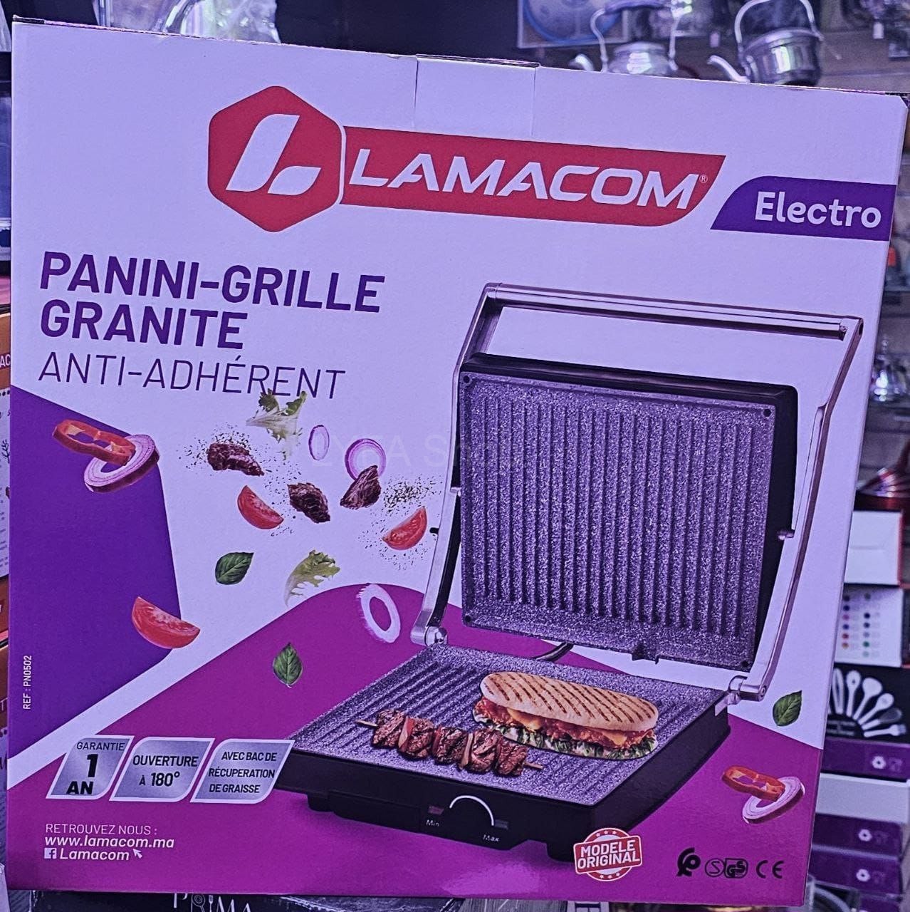 آلة تحضير البانيني والشواء Lamacom بسطح جرانيت غير لاصق