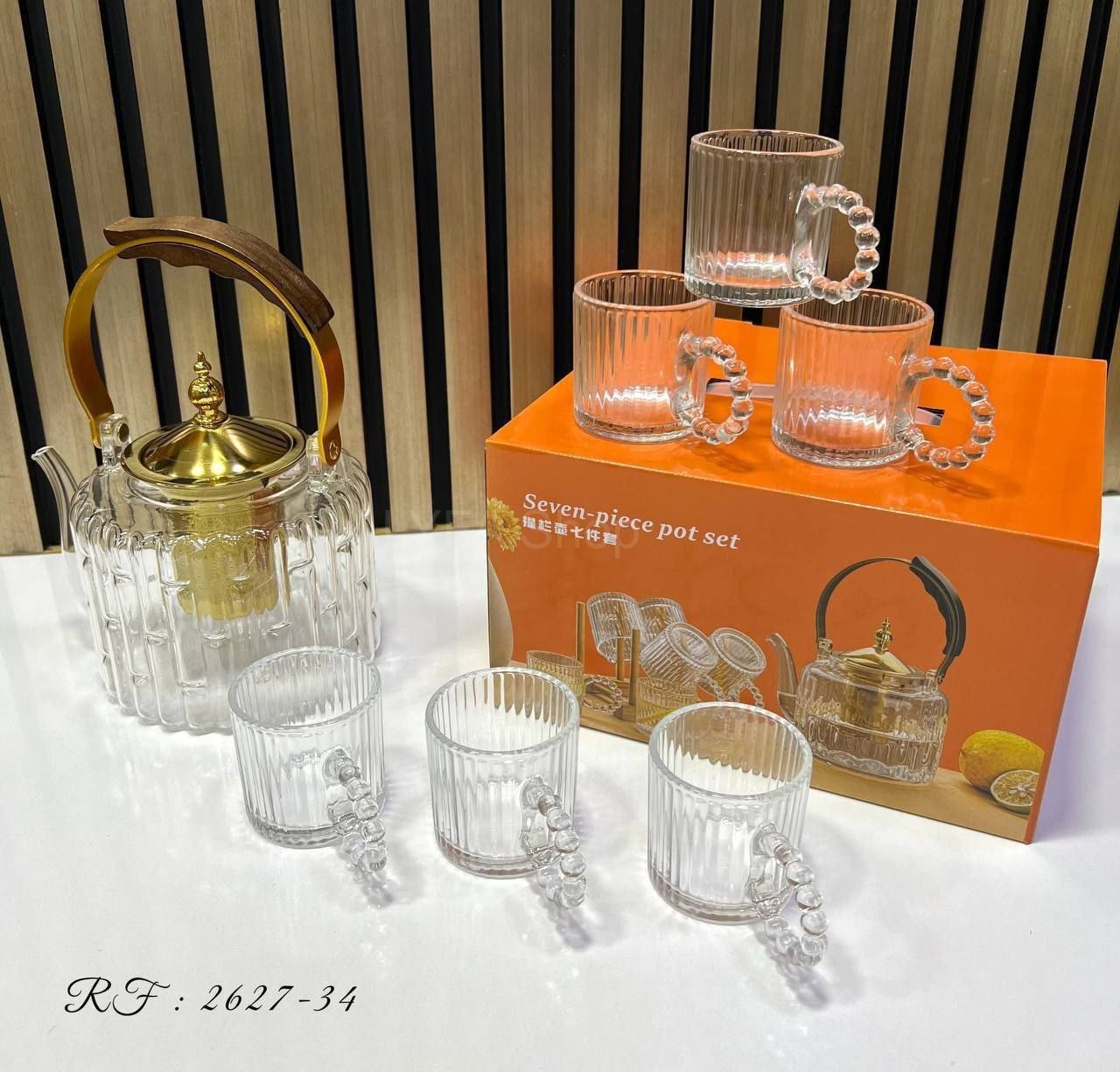 طقم إبريق شاي زجاجي فاخر مع 6 أكواب