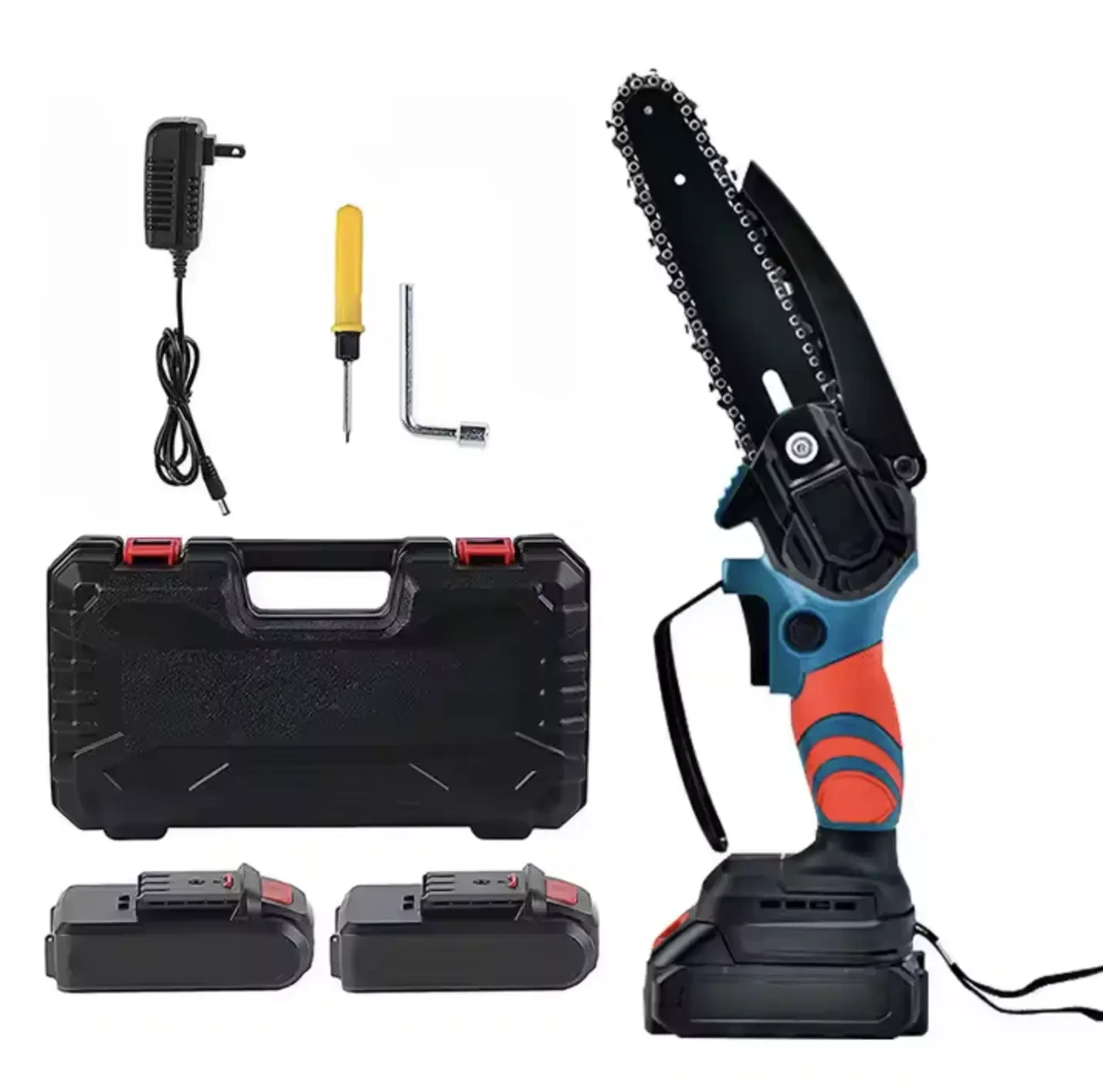 Mini Motosierra Inalámbrica 6 + 2 Baterías para Poda de Jardín