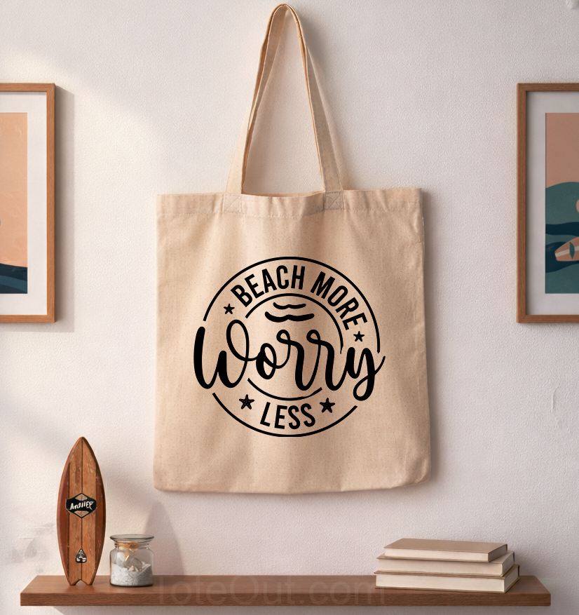 Beach More Worry Less | Canvas Tote Bag