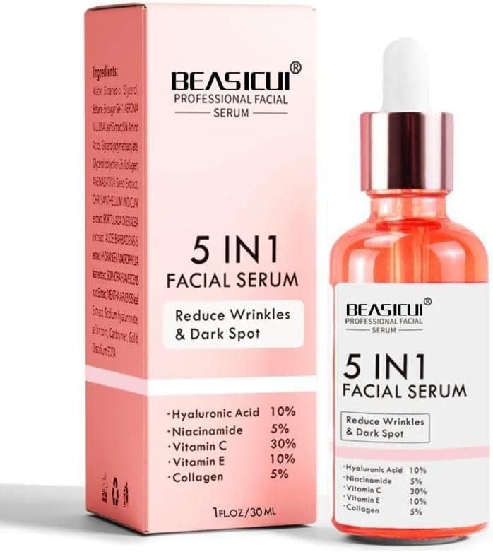BEASICUI Vitamin C Serum for Face – Anti Aging Face Serum with Vitamin C, Hyaluronic Acid, Vitamin E – Radiance Serum for Dark Spots, Even Skin Tone, Eye Area, Fine Lines & Wrinkles, 1 Fl Oz