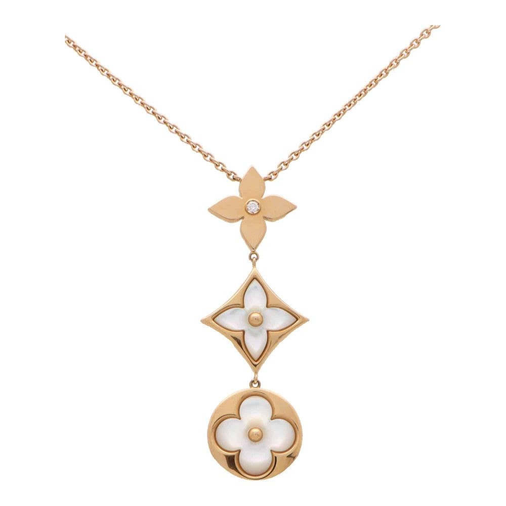 COLLIER LOUIS VUITTON BLOOM LARIAT NACRE BLANC GOLD